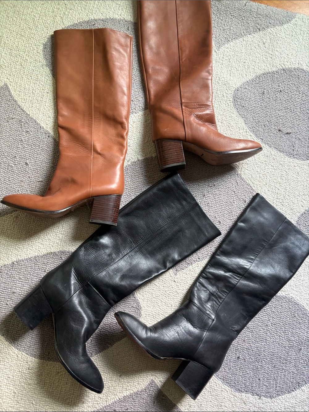 J. Crew Tall Leather Heeled Boots in Brown and Black